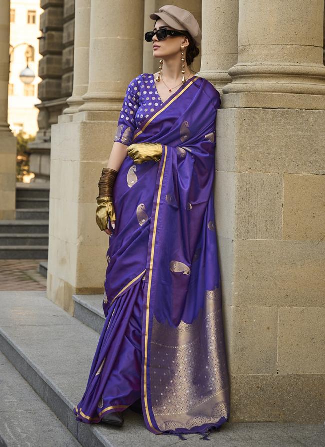 Pure Sattin Purple Festival Wear Weaving Saree